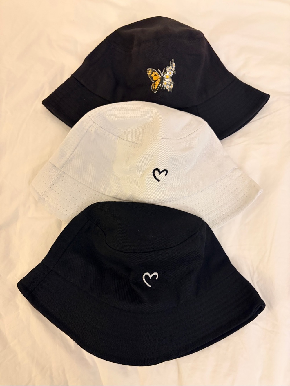 Bucket Hats Bundle - Black & White with Heart Logo and Butterfly